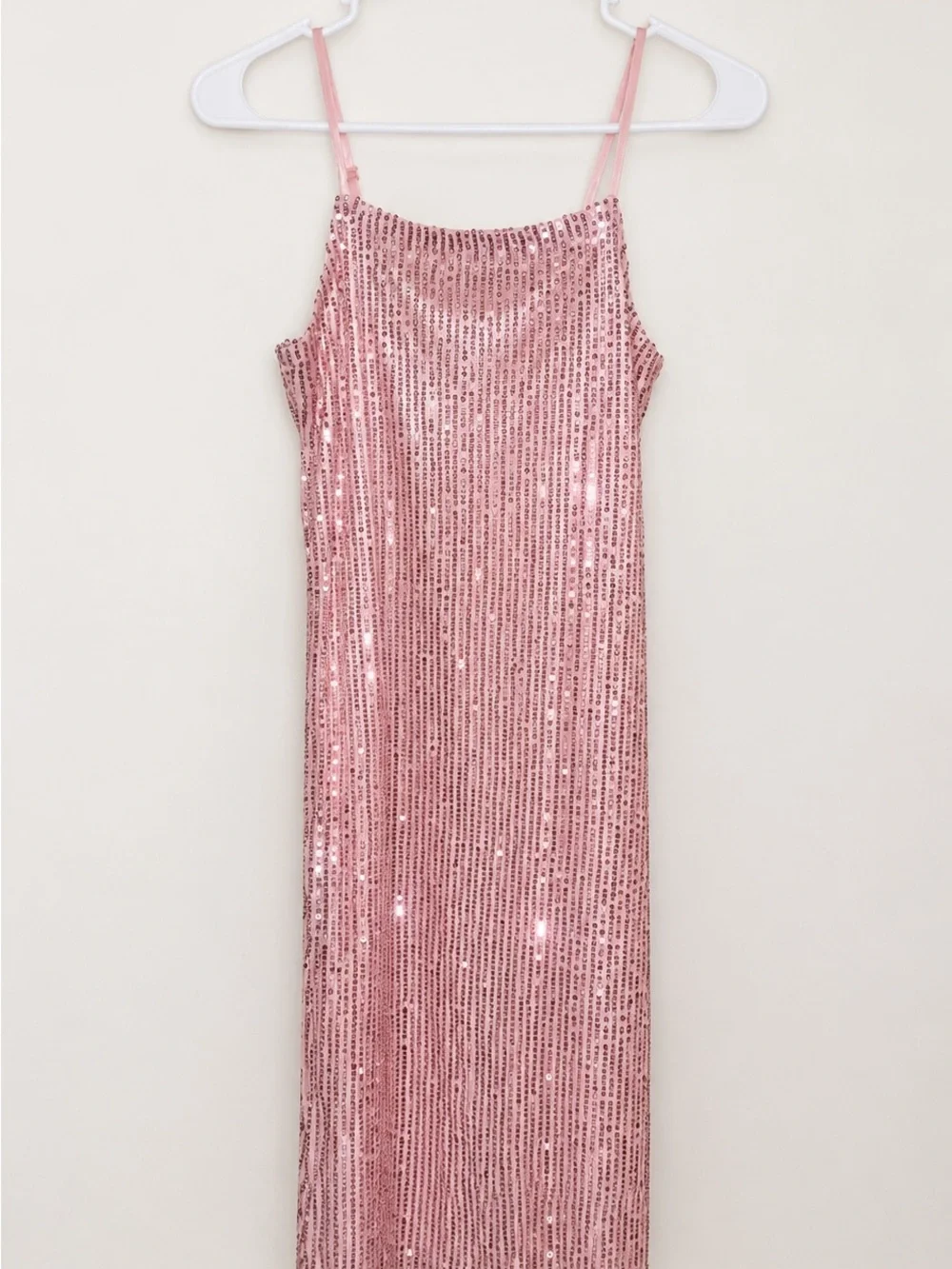 Girls' Pink Sequin Slip Dress with Thin Straps
